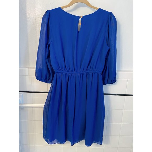 3/4 Sleeve Cobalt Cinched Waist Slip Dress - Picture 2 of 5
